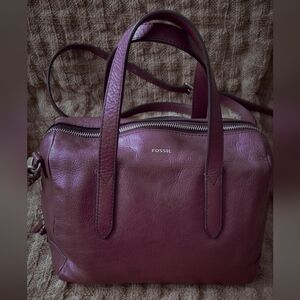 Fossil Sydney Raisin Leather Satchel